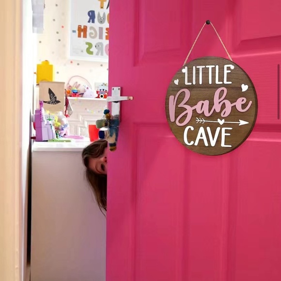 New Rustic Little Babe Cave Pink Wood Door Sign - Picture 2 of 2